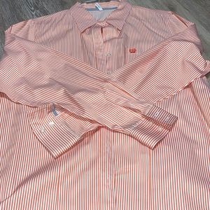 Orange and white stripe button down